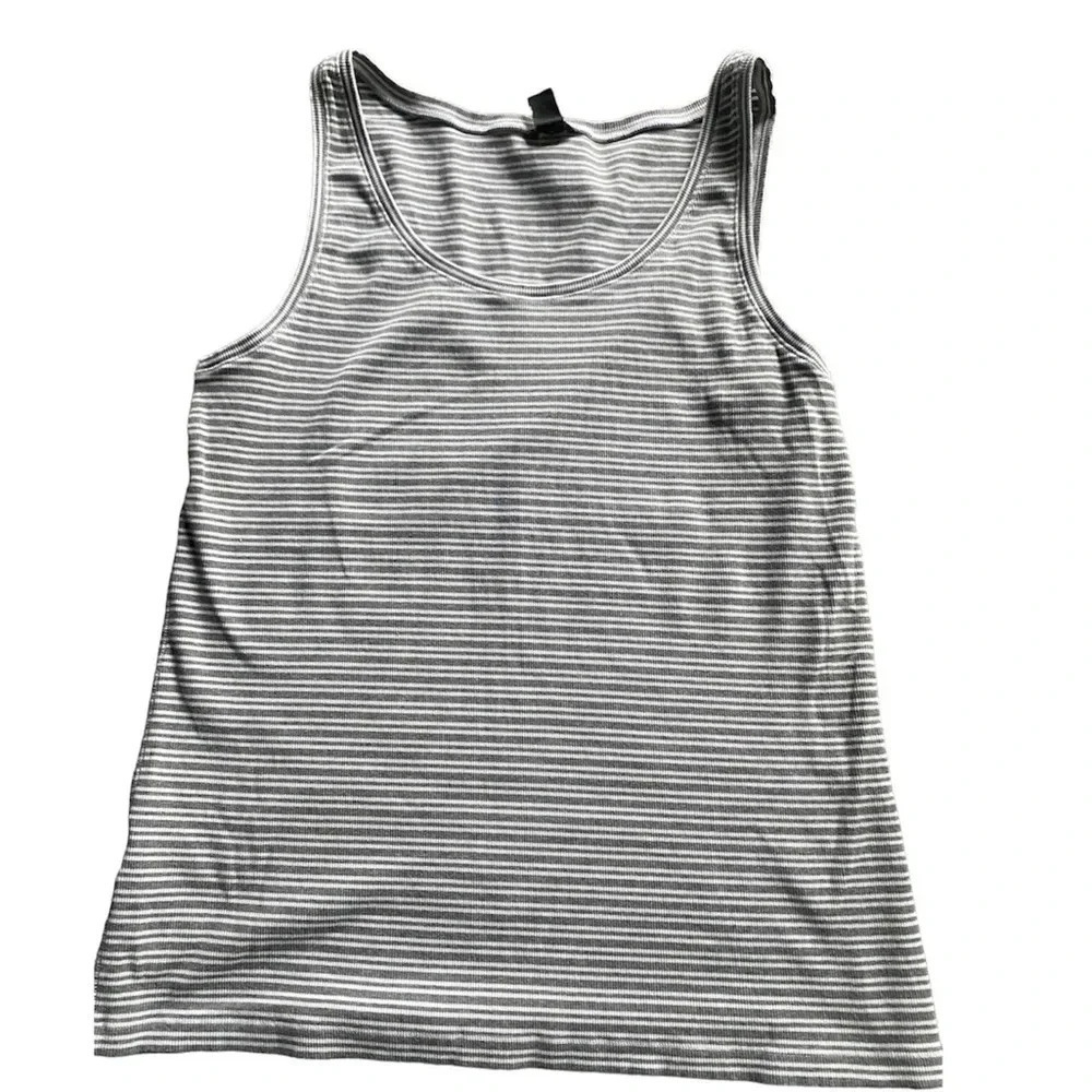 EDDIE BAUER EUC WOMENS GRAY WHITE STRIPE TANK TOP SHIRT SUMMER CASUAL SIZE 1XL